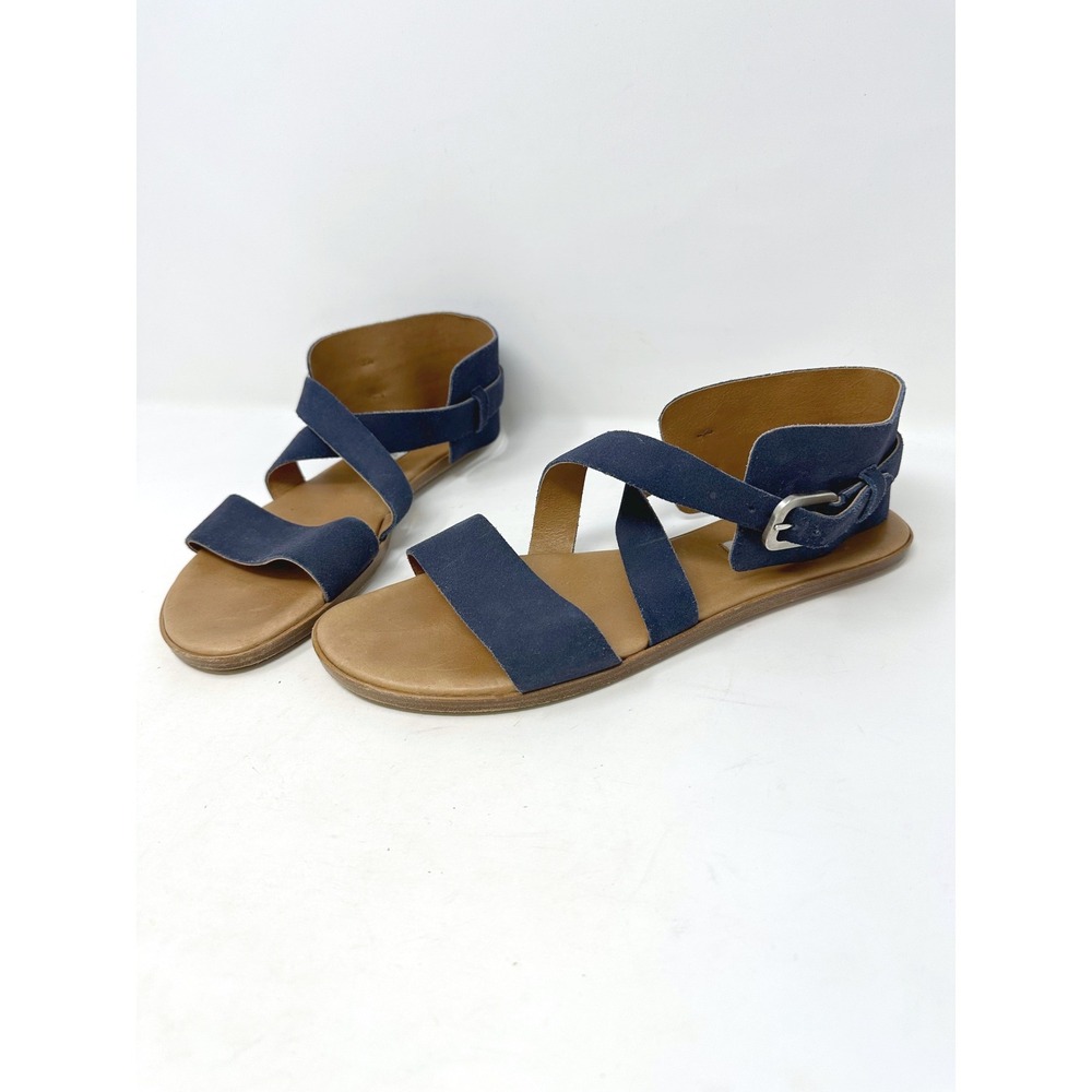 Fratelli Rossetti‎ One Ankle Wrap Suede Flat Sandals Blue 38.5
